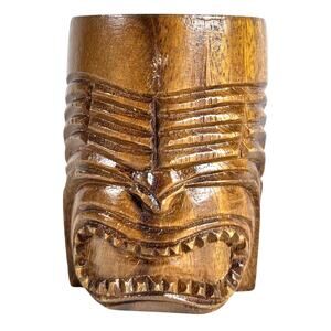 Carved Wooden Vintage 1970's Tiki Mug-Featuring a Ku Face-Philippines-Nice!